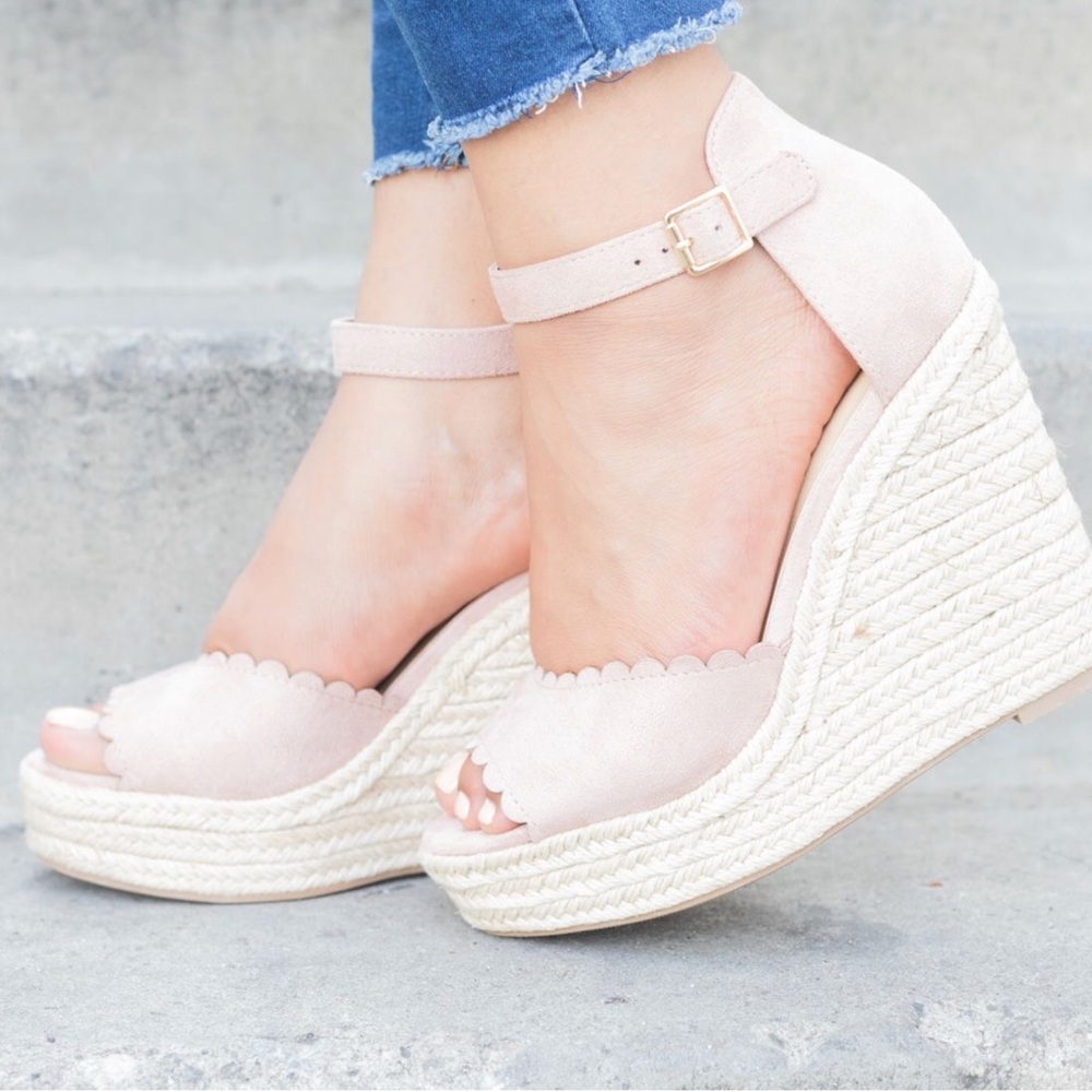 DUSTY MAUVE SCALLOPED ESPADRILLE WEDGES - Picture 7 of 7